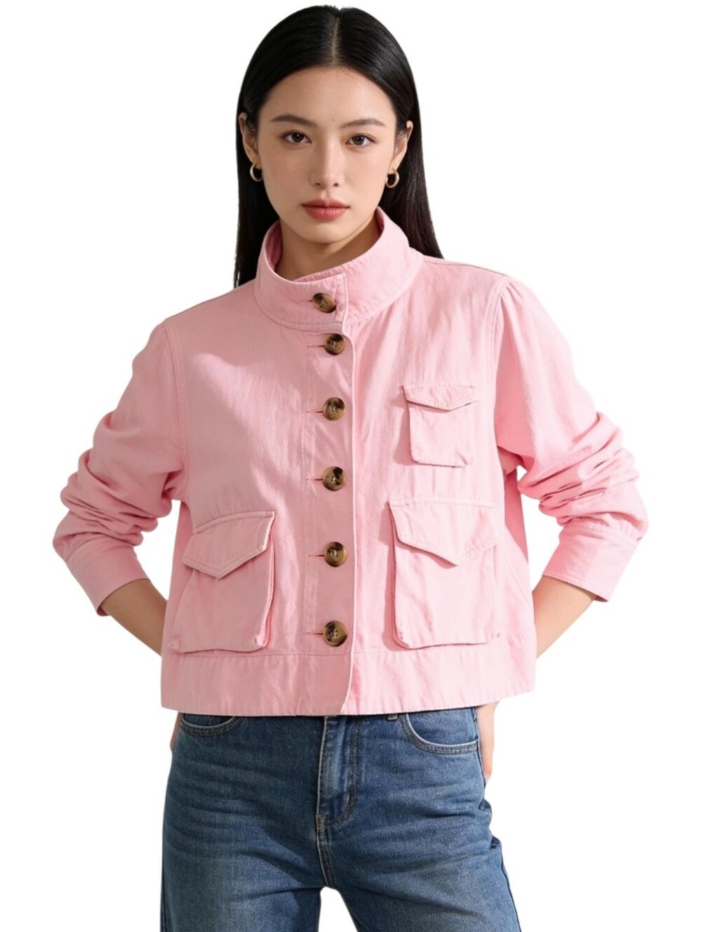 LOFT Women Denim Jacket Pink Colorful Front Pockets XL